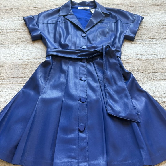 Alice + Olivia Shirley Faux-Leather Mini Shirtdress in Royal Size 2 - Picture 5 of 16